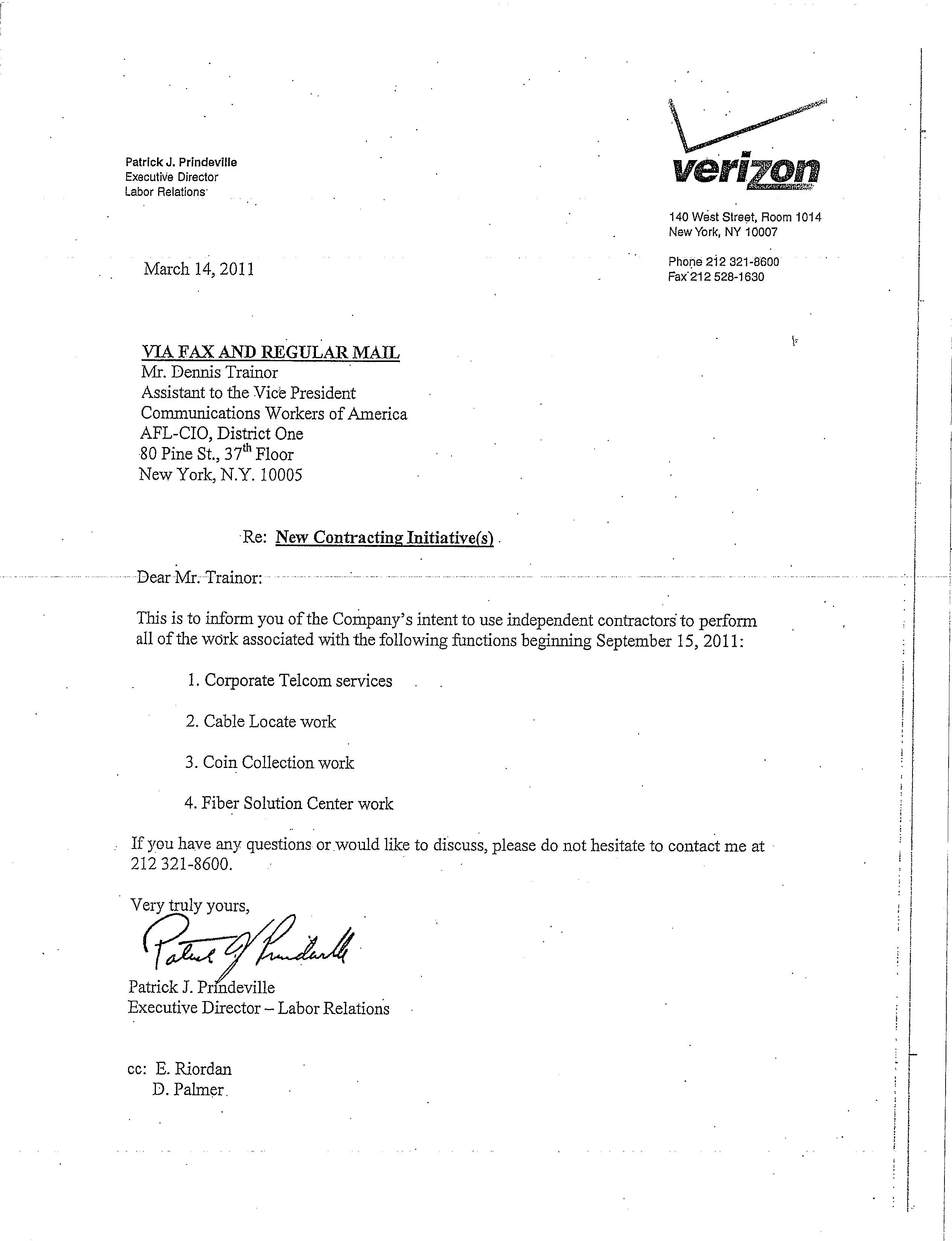 verizon plans to use contractors to do our work cwa 1101